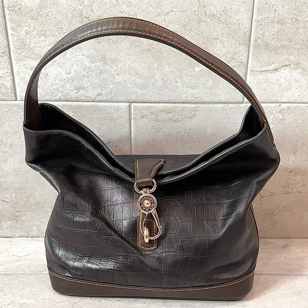 Dooney & Bourke Croc Embossed Black and Brown
Logo Lock Purse Bag